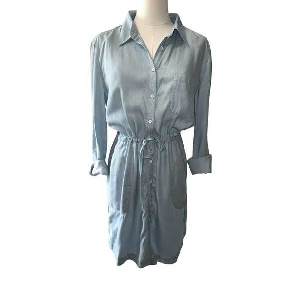 white christmas dresses Denim Mini Dress with Crewneck, Bow Tie Back, Side Pockets & Straight Loose Fit – Antoina Dress by Easy Clothes – Size M main image 1
